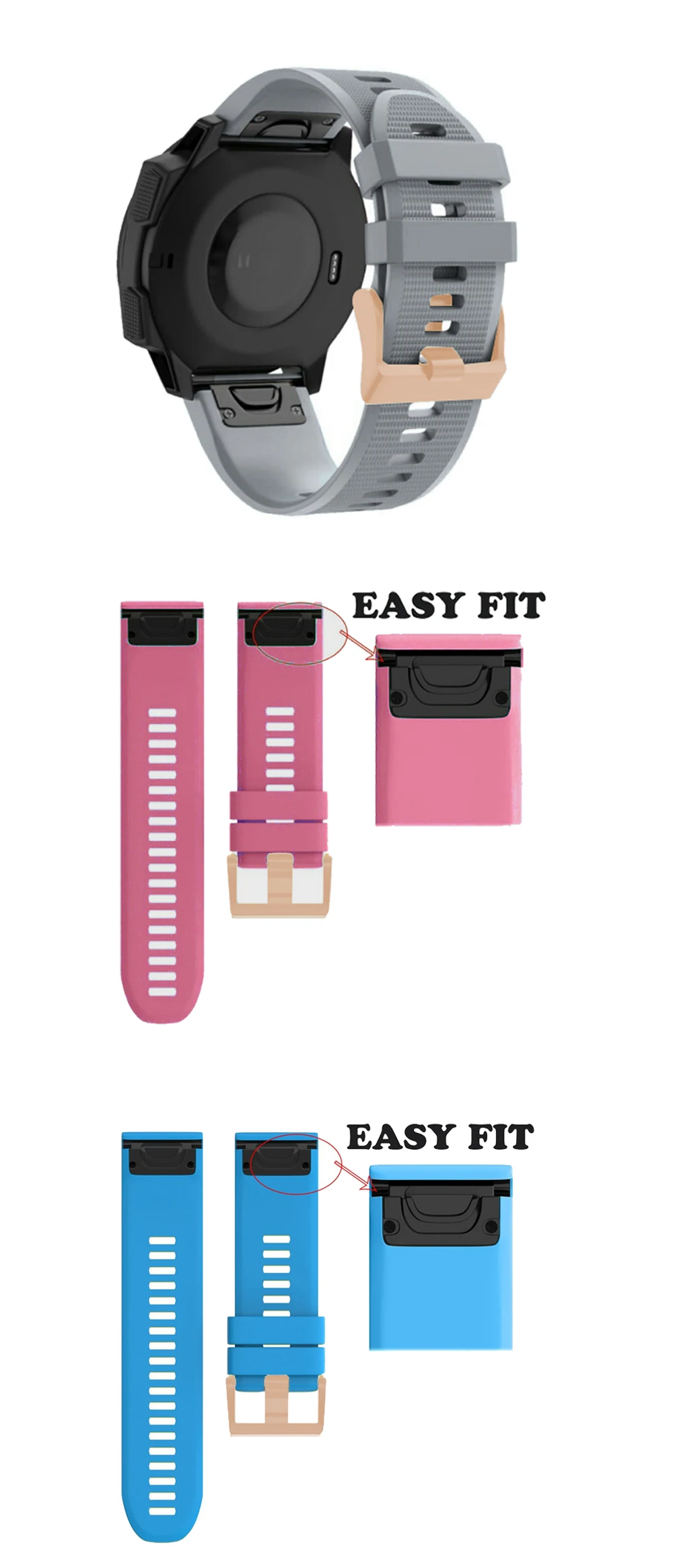 20mm Smart Watch Band Straps For Garmin Fenix 7S/5S Plus/6S/6S Pro Quick Release Strap Silicone Bracelet Rose gold Accessories