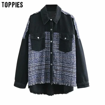 

Women Black Plaid Jacket Streetwear Long Sleeves Causal Coat with Pockets