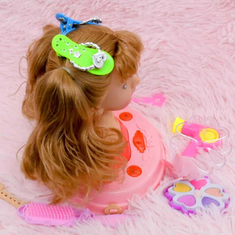 Maquiagem infantil Playset Estilo Cabeça Boneca Penteado Jogo de Be