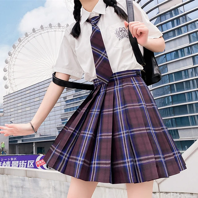 Japanese Fashion Anime School Girl Uniforms High Waist Plaid Pleated Skirt  Sailor Dress Casual Lovely College