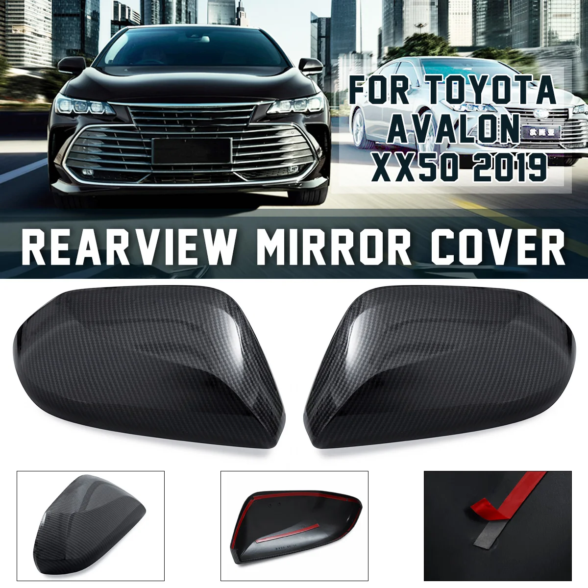 

2x ABS Car Side Door Rearview Rear View Mirror Cover Cap Sticker Cap Carbon Fibre For Toyota Avalon XX50 2019