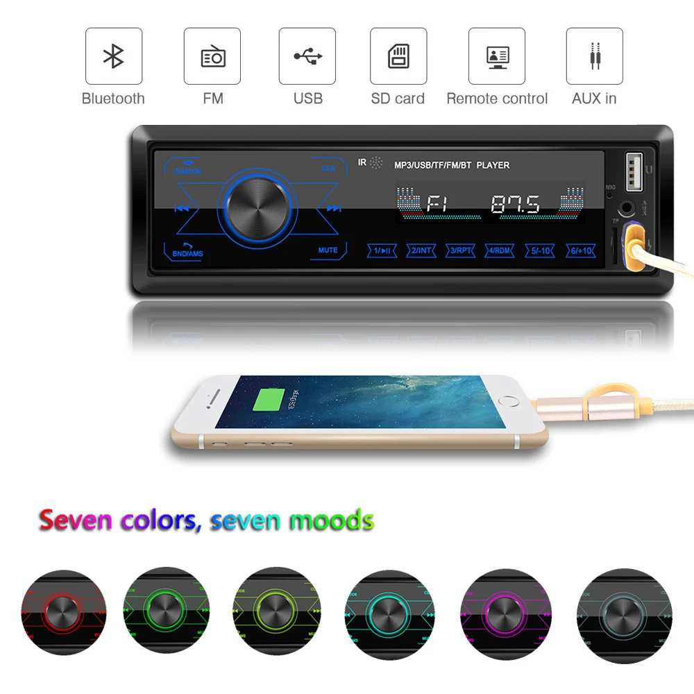 Автомобильный Радио стерео MP3 плеер цифровой Bluetooth 60Wx4 FM Аудио Музыка USB/SD с в тире AUX вход Автомобильный Радио стерео MP3 плеер цифровой Bluetooth 60Wx4 FM Аудио Музыка USB/SD с в тире AUX вход