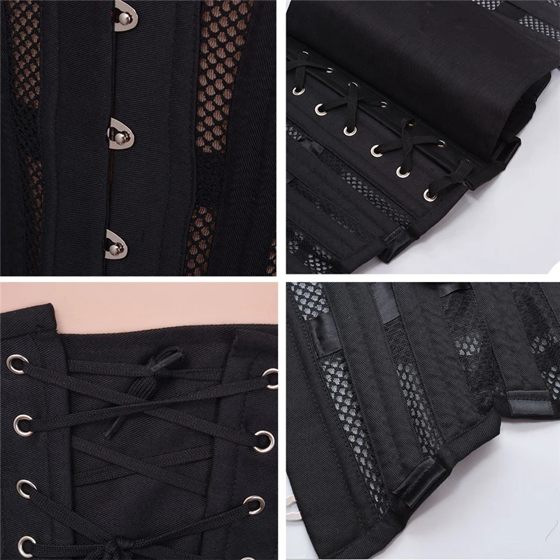Women Sexy Underbust Corset Gothic Steampunk Bustiers Bride Waist Trainer Body Shaper Steel Boned Breathable Mesh Slimming Belt