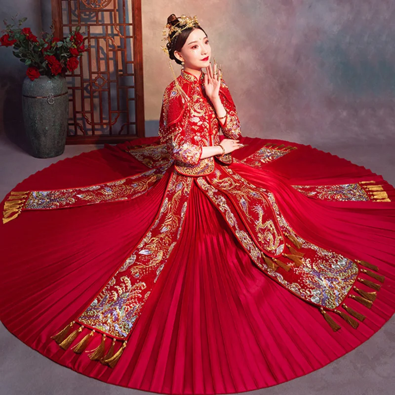 

Xiuhe clothing 2020 new summer Chinese wedding dress wedding dress bride toast dress female wedding dress with diamond Phoenix c