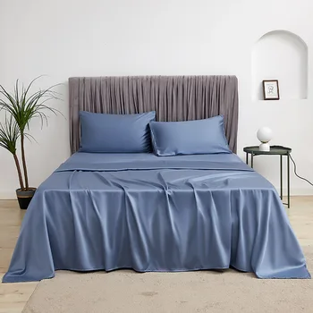 

60S Tencel silk sheets single piece flat bed sheet fitted sheet high-end Lyocell fiber naked sleeping summer twin queen King