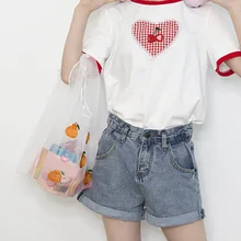 Маленькая свежая женская сумка с вышивкой в виде фруктов для девушек, портативная прозрачная Большая вместительная сумка для покупок,, сумка для покупок на открытом воздухе