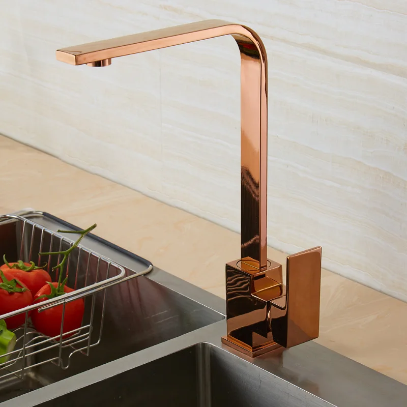 Матовый Золотой квадратный кран черный розовый Золотой кухонный кран для раковины вращающийся на 360 градусов кухонный кран ORB смеситель - Цвет: rose gold