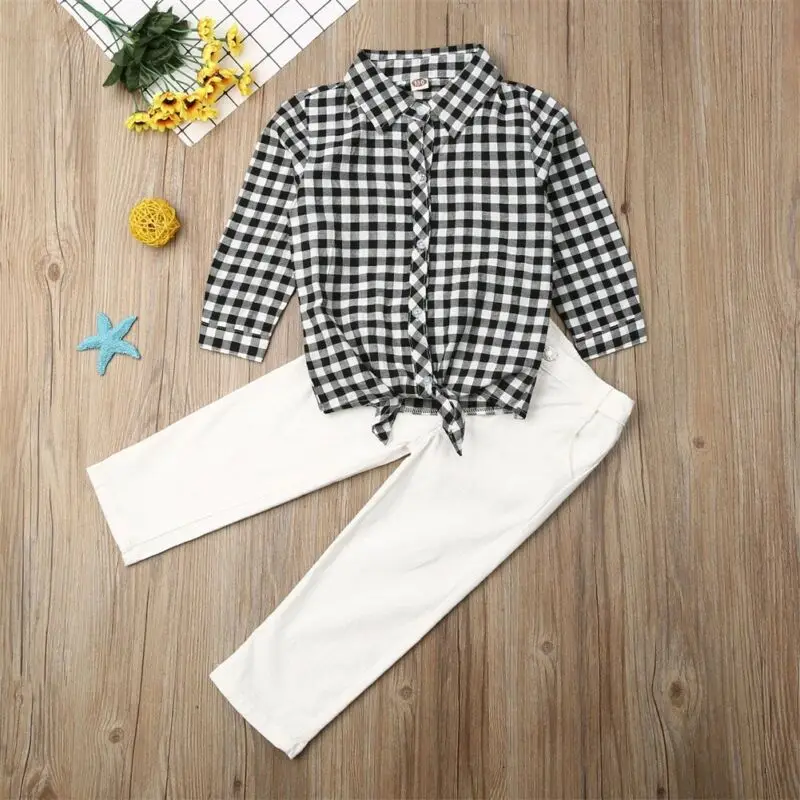 Детская одежда для маленьких От 1 до 6 лет в американском стиле, футболка с длинными рукавами, джинсовые штаны, комплект одежды для девочек