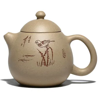 

Purple clay yixing carved tea pot raw hand painted zisha kettle kung fu teaware