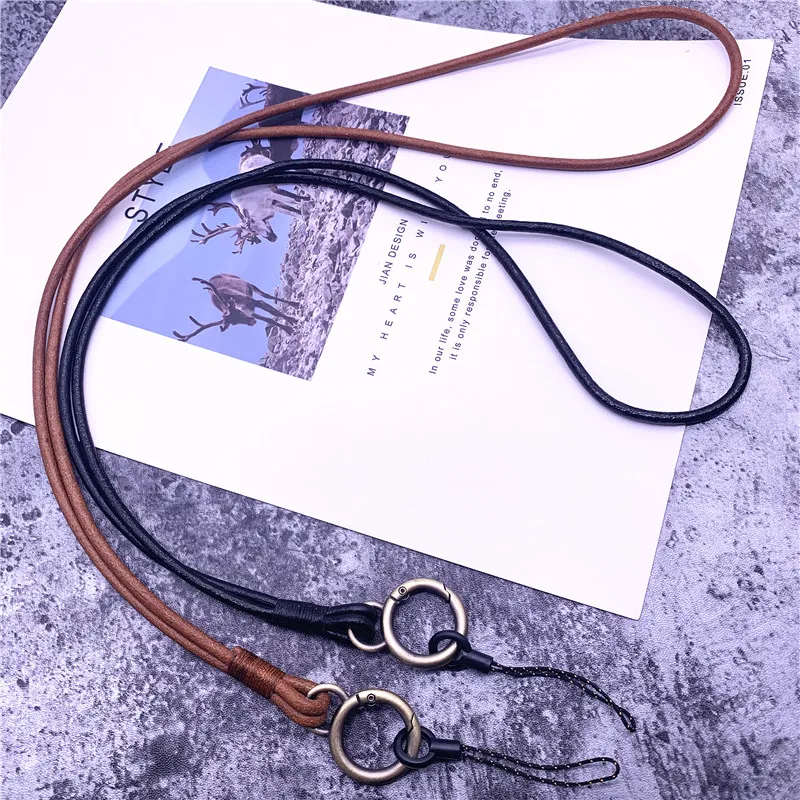 Cowhide Mobile Phone Strap Lanyards For Key Leather Neck Card Badge Gym KeyChain Strong Sling Lanyard chain | Мобильные телефоны и