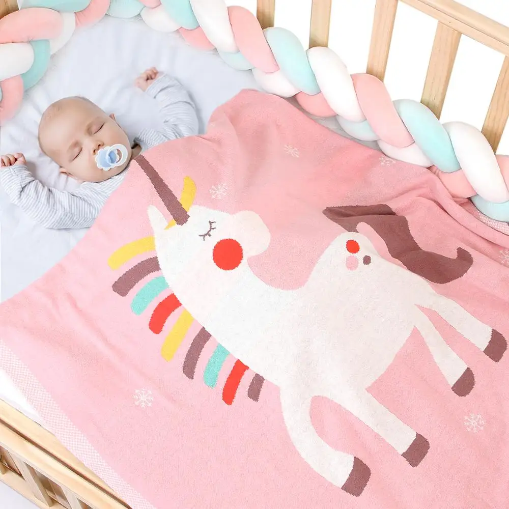 Baby Blankets Knitted Bunny Unicorn Newborn Bebes Muslin Swaddle Wrap Blanket Kids Boys Girls Milestone Quilt Children Accessory