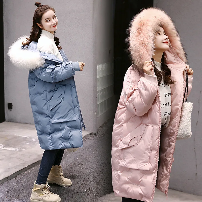 

CHIC down Coat Women's Mid-length 2018 Large Fur Collar Students down Feather Cotton-padded Clothes Cotton Coat Thick Embroidere