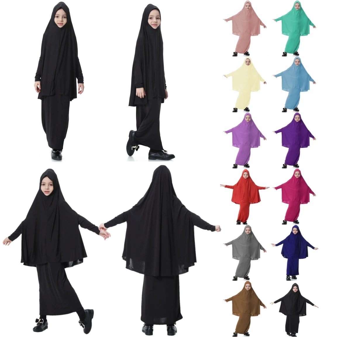 2Pcs Muslim Kid Niqab Burquas Set Islamic Child Amira Hijab Khimar Skirt Abaya Prayer Suit Arab Gilrs Eid Jilbab Worship service |
