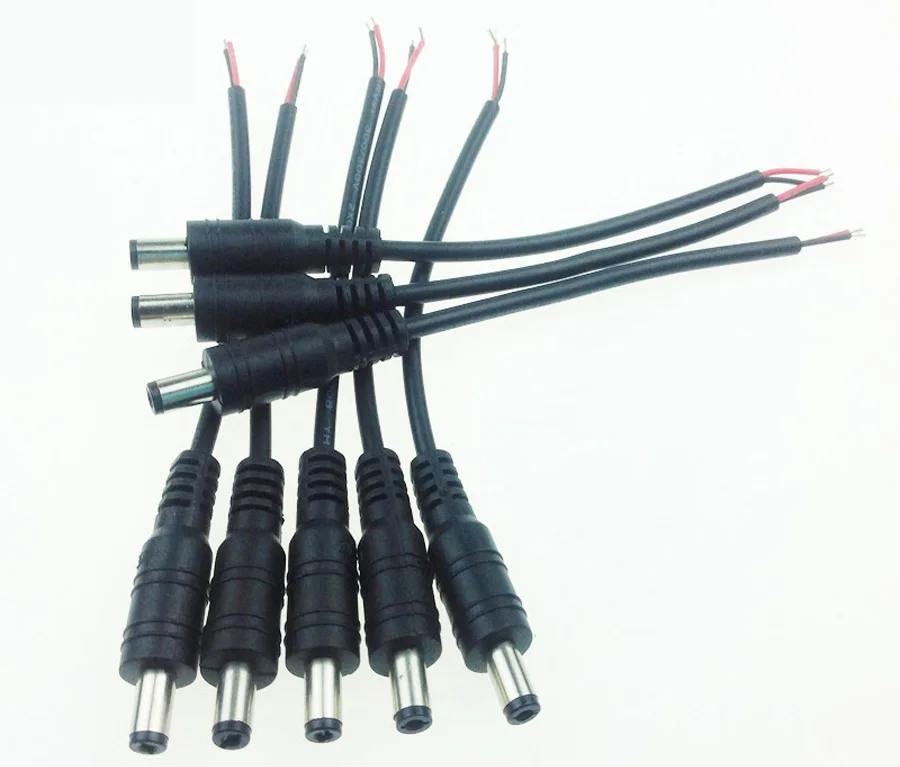 5pcslot 12V DC Power Plug Male Connector 5.5X2.1mm With Cord Cable For 5050 3528 2835 Led Strip CCTV Free Shipping (2)