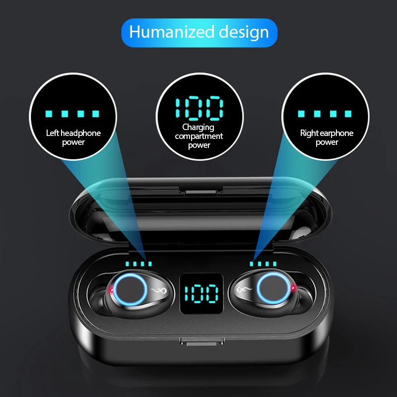  ACCEZZ TWS Bluetooth Earphone True Wireless Stereo Touch Control With Charging Box Power Bank Charger Phone Holder LED Display