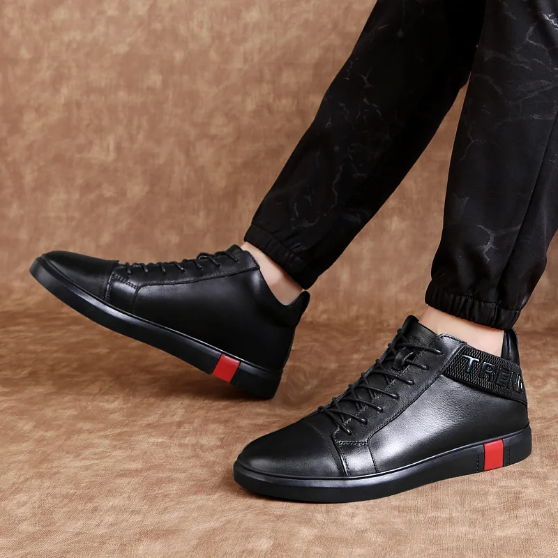 Men Fashion Handmade Casual Shoes Big Size 37-46 Sneakers for Men Outdoor High Top Leather Lace Up Footwear Men's Flat Shoes