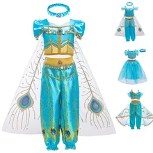 Платье для девочек с блестками; платье принцессы Аладдина Жасмин; Детские платья для девочек; Карнавальный костюм для костюмированной вечеринки; детская одежда