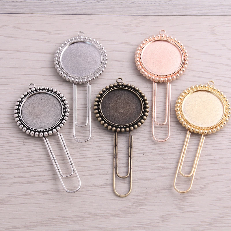 

6pcs 22mm Inner Size Five Color Round Paper Clip Cabochon Settings Jewelry Blank Charm Bookmark For Books Stationery Supplies