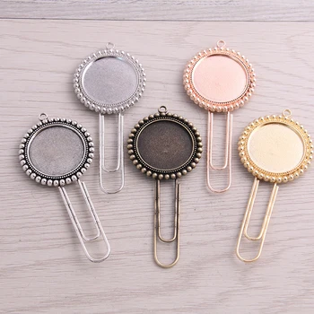 

6pcs 22mm Inner Size Five Color Round Paper Clip Cabochon Settings Jewelry Blank Charm Bookmark For Books Stationery Supplies