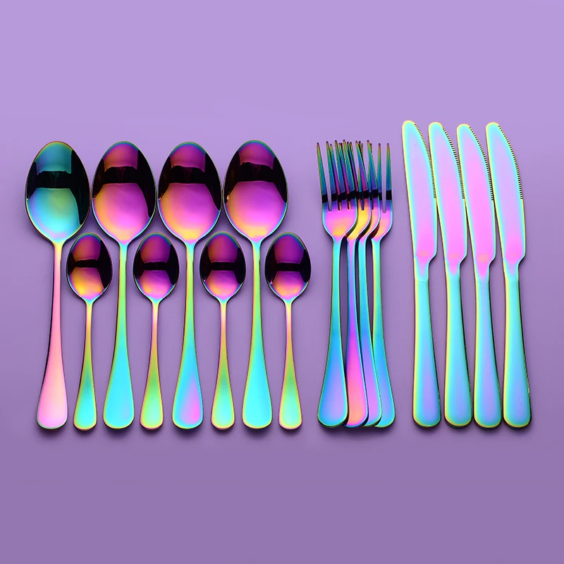 Rainbow Tableware Stainless Steel Cutlery Set Kitchen Cutlery Holder Fork Spoon Set Forks Knives Spoons Dinner cutlery set western style cutlery set stainless steel cutlery set