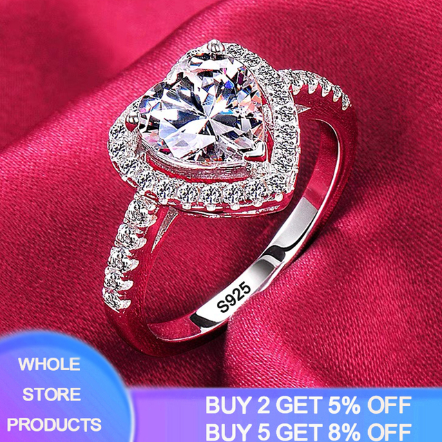 Luxury 18K White Gold Color Rings For Women Round Cut Zirconia Diamond Tibetan Silver 925 Ring Engagement Wedding Bands