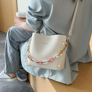 

Elegant Female Chain Tote Bucket bag 2020 New High quality PU Leather Women's Designer Handbag Travel Shoulder Messenger Bag