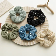 

Fashion Down Fabric Pearls Hair Scrunchies Simple All-match Women Hair Ropes Elegant Soft Ponytail Holder Hair Accessories