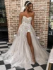 LORIE Sexy Beach Wedding Dresses For Bride Elegant Lace Boho Wedding Gowns Strapless Sleeveless High Split Princess Dresses 2022 ► Photo 3/5