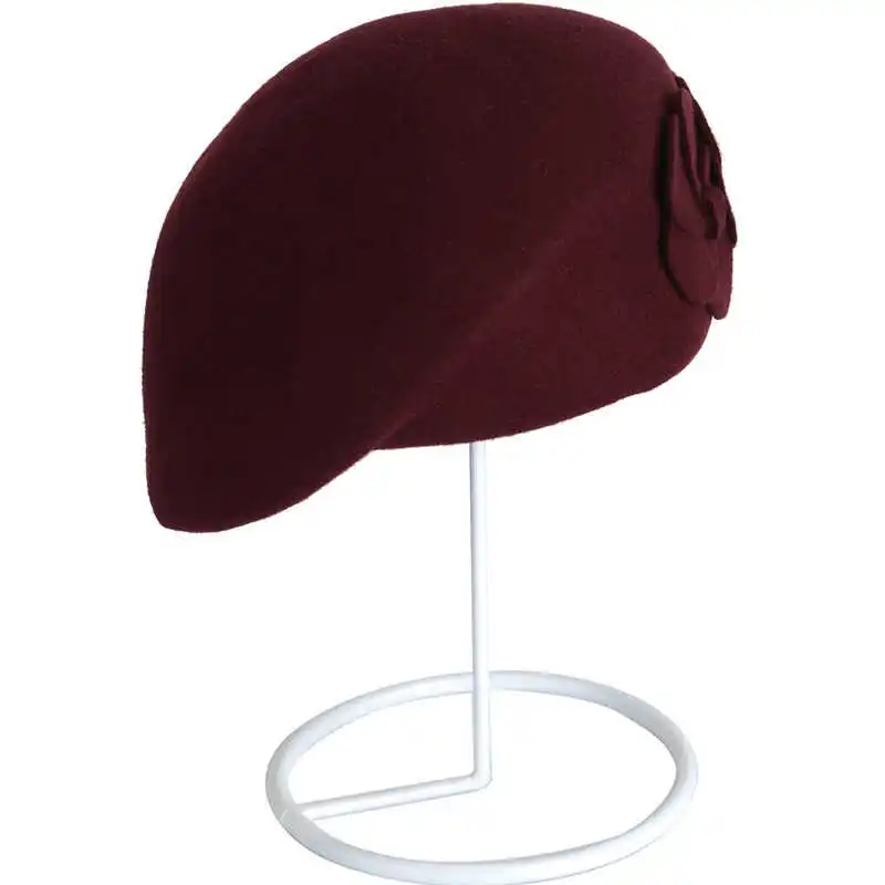 Burgundy Женский берет Женская шапочка теплая французская мягкая зимняя шапка фетровая Pillbox шерстяная шапка - Цвет: Burgundy