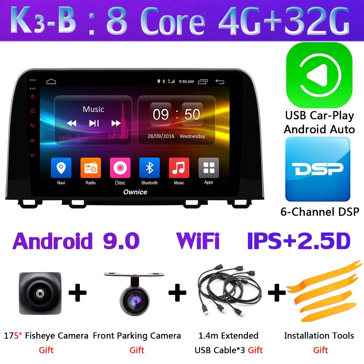 360°4×DVR камера 1 Din камера Android 9,0 4G+ 64G SPDIF DSP CarPlay Автомобильный мультимедийный gps радио плеер для Honda CR-V CRV - Цвет: K3-B-CarPlay