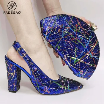 

Latest Hot Sale New Fashion Rhinestone Woman Shoes and Purse Set Wholesale 2020 Wedding Shoe and Matching Nigerian Party Pumps