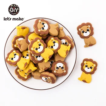 

Lion Silicone Beads 10pcs Cartoon Teethers Animals Teething BPA Free Silicone Teether For Teeth Dummy Holder Chain Baby Teethers