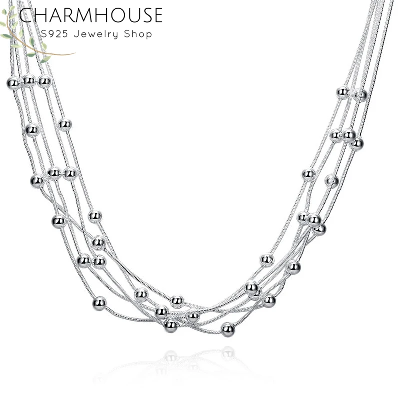 Чистое Серебро 925 пробы ожерелья для женщин цепочка со змеями ожерелья из бисера колье модные ювелирные украшения, бижутерия