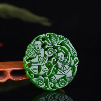 

Chinese Green Jade Double Side Hollowed Out Fairy Boy Pendant Necklace Jewellery Fashion Hand-Carved Jesus Lucky Amulet Gifts
