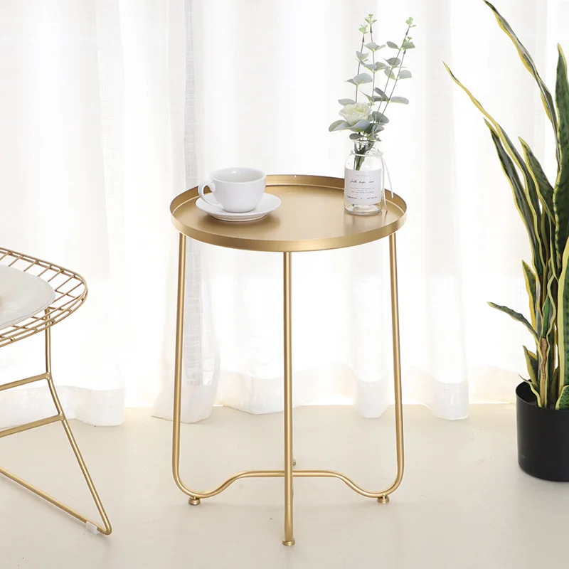Скандинавские Стразы золотистые металлические складной журнальный столик гостиная придиванный столик диск подвижный обеденный стол
