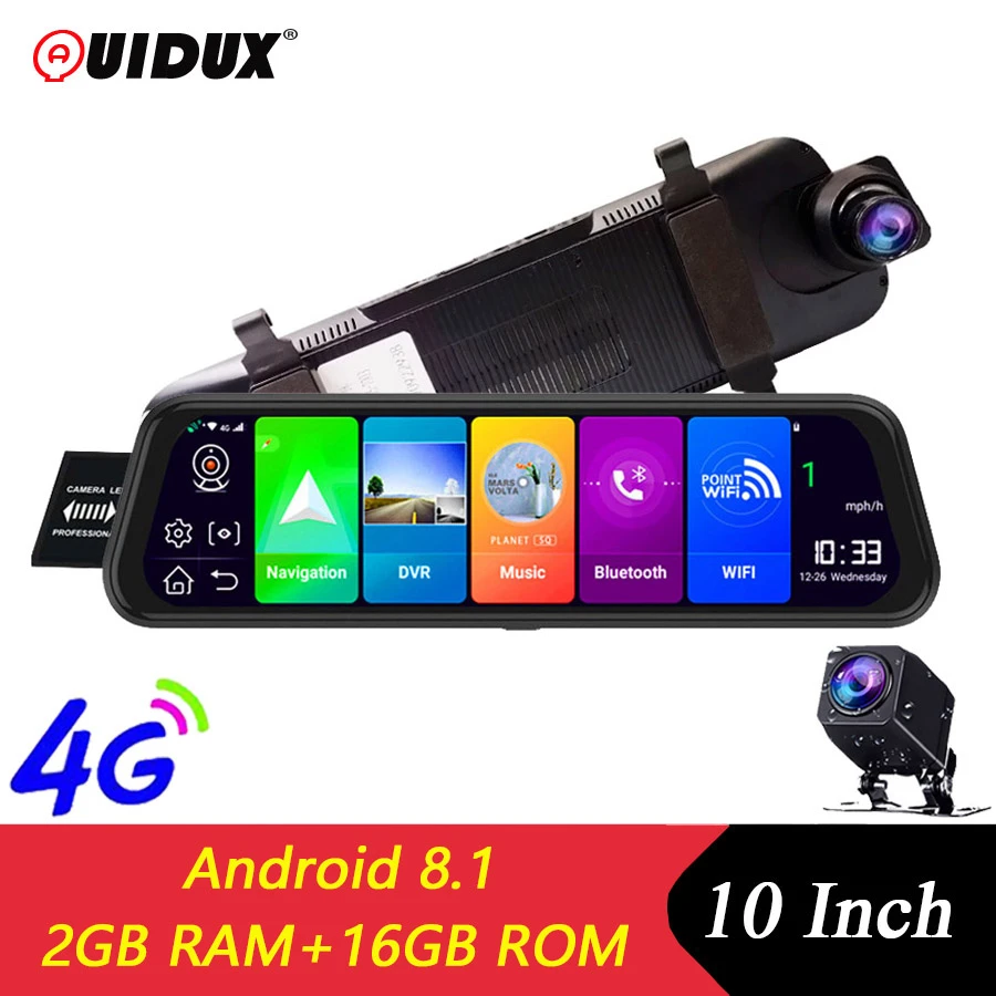 Quidux 4g Car Dvr Camera 10 Adas Rear View Mirror Android Gps Navigation Dashcam 1080p Registrar Video Record 2gb Ram 16gb Rom Dvr Dash Camera Aliexpress