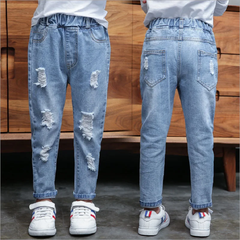 

Spring New Kids Jeans Cotton Embroidered Elasticity Ripped Jeans For Girls Autumn Long Denim Pants Skinny Jeans Baby Girls 4-14Y