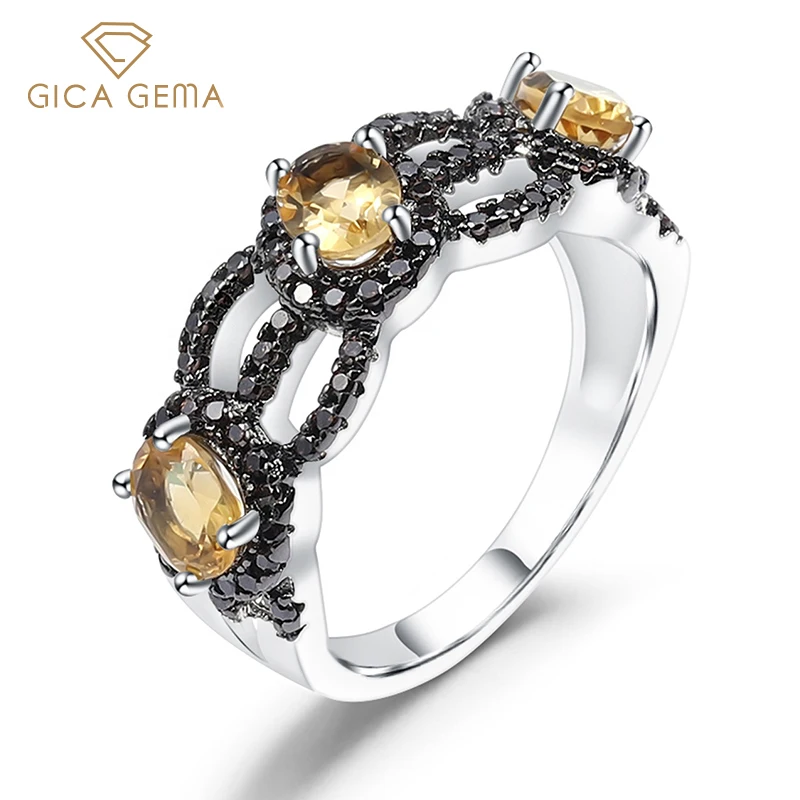 GICA GEMA 925 пробы Серебряное кольцо с 1.30Ct природным драгоценным камнем Три Камень цитрин кольца для Для женщин
