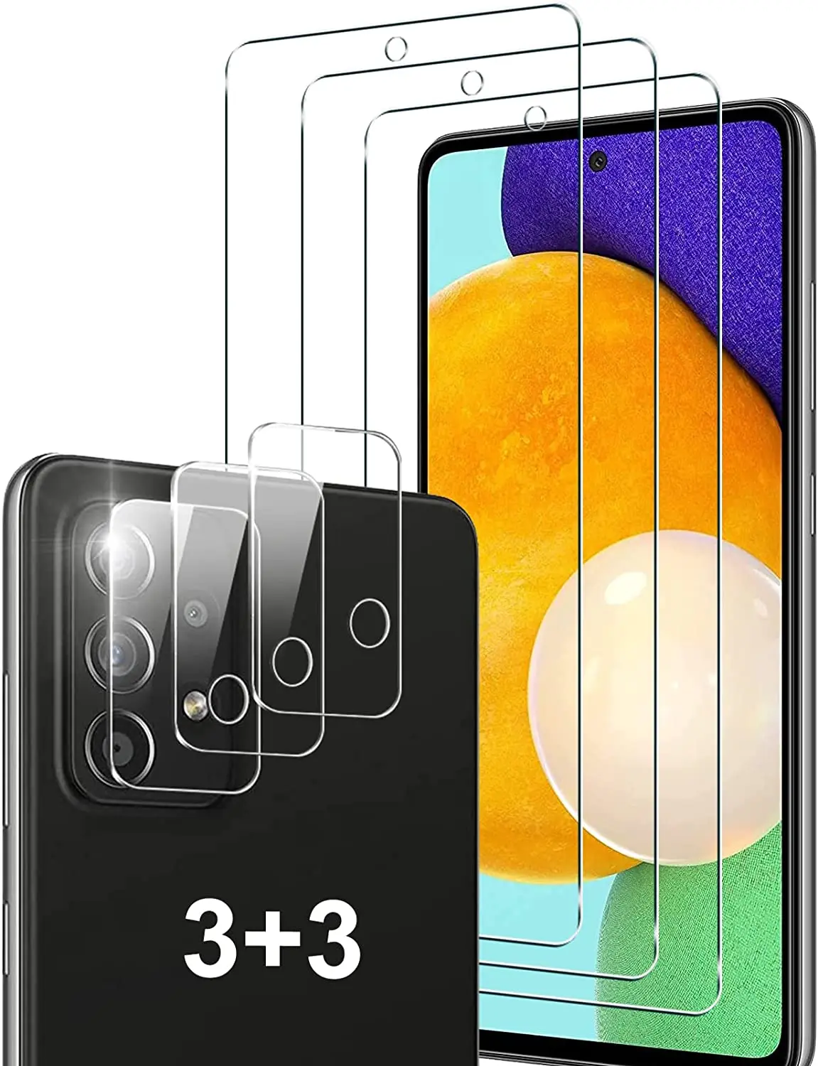 

[В 3 упаковках] Защита для объектива камеры + [в 3 упаковках] прозрачное закаленное стекло HD для защиты экрана Samsung Galaxy A03S A13 A33 A53 A73