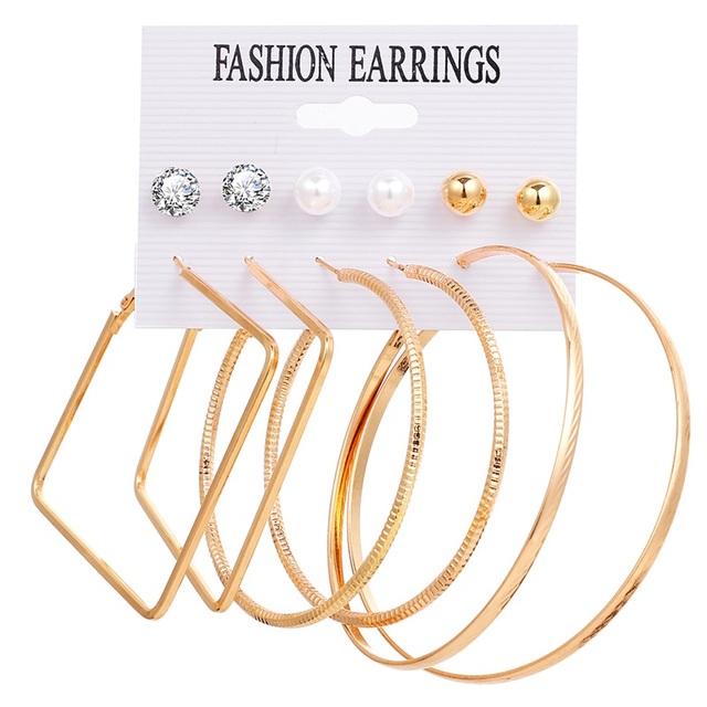 Fashion Women's Earrings Set Pearl Hoop Earrings For Women 2021 Bohemian Geometric Big Circle Gold Star Heart Earring Jewelry
