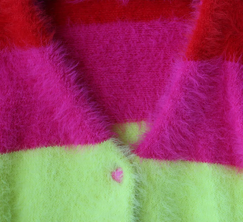 Винтажный обрезанный Радужный полосатый кардиган свитер Топы женские трикотажные кардиганы с v-образным вырезом Пальто Harajuku девушки ленивые пушистые свитера Oaf