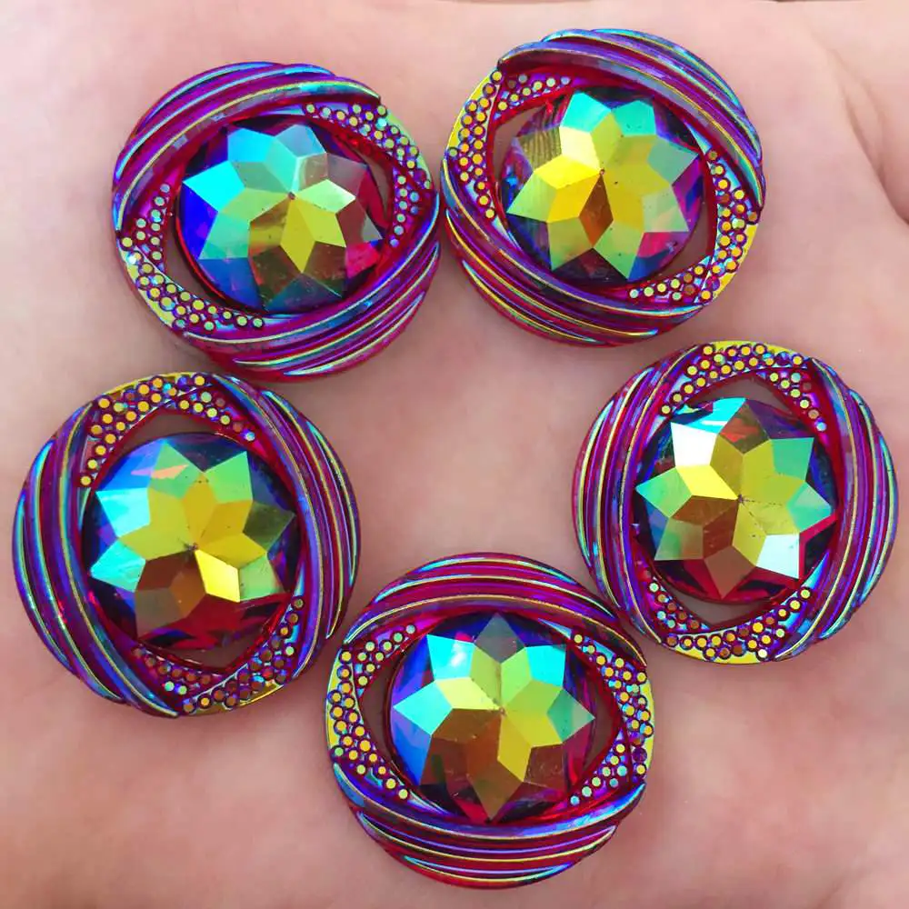 6PCS AB Resin 25mm round Convex circular flower face Flat back rhinestone scrapbook ornaments wedding crafts DIY PF258 | Украшения и