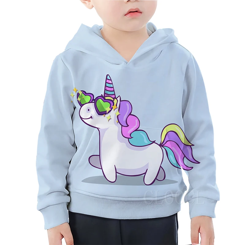 Rainbow Unicorn Hoodies Girls Casual Sweatshirt For Boys Cute Cartoon Sunglasses Unicorn 3D Print Baby Children's Hoodie Clothes - Цвет: children hoodies