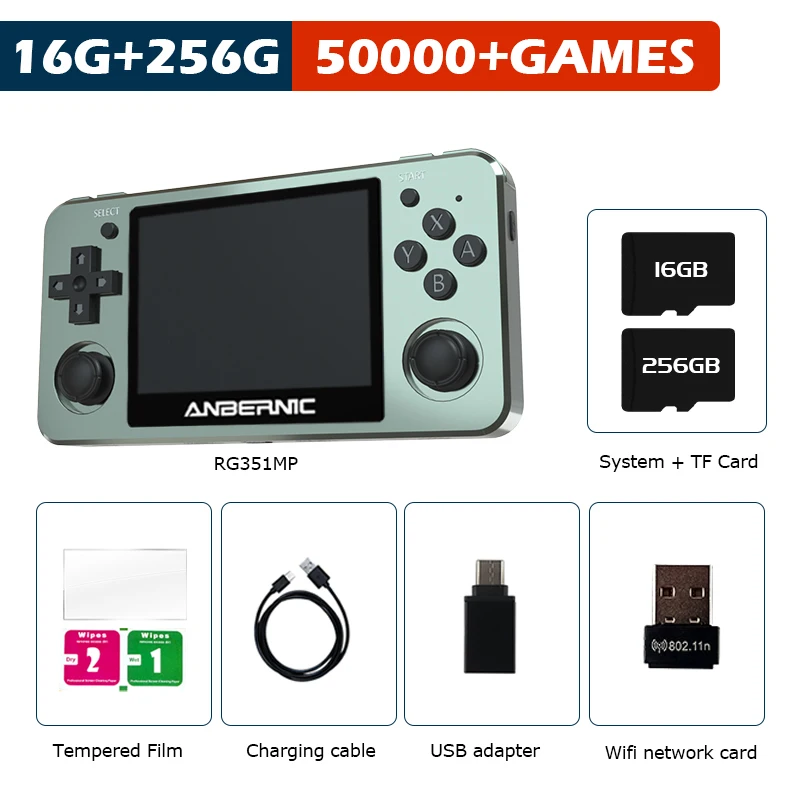 New RG351MP Portable Handheld Retro Game Console 3.5 Inch 256G Built-in 50000+ Games Emulators For PSP/PS1/DC/N64 Gift For Kid 