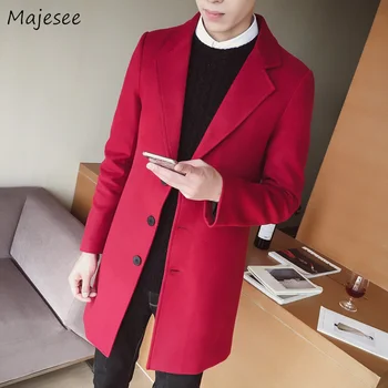 

Wool Men Turn-down Collar Solid Colour Single Breasted Long Slim Outerwear Mens Winter Coats New Arrival 2020 Thicker Blends
