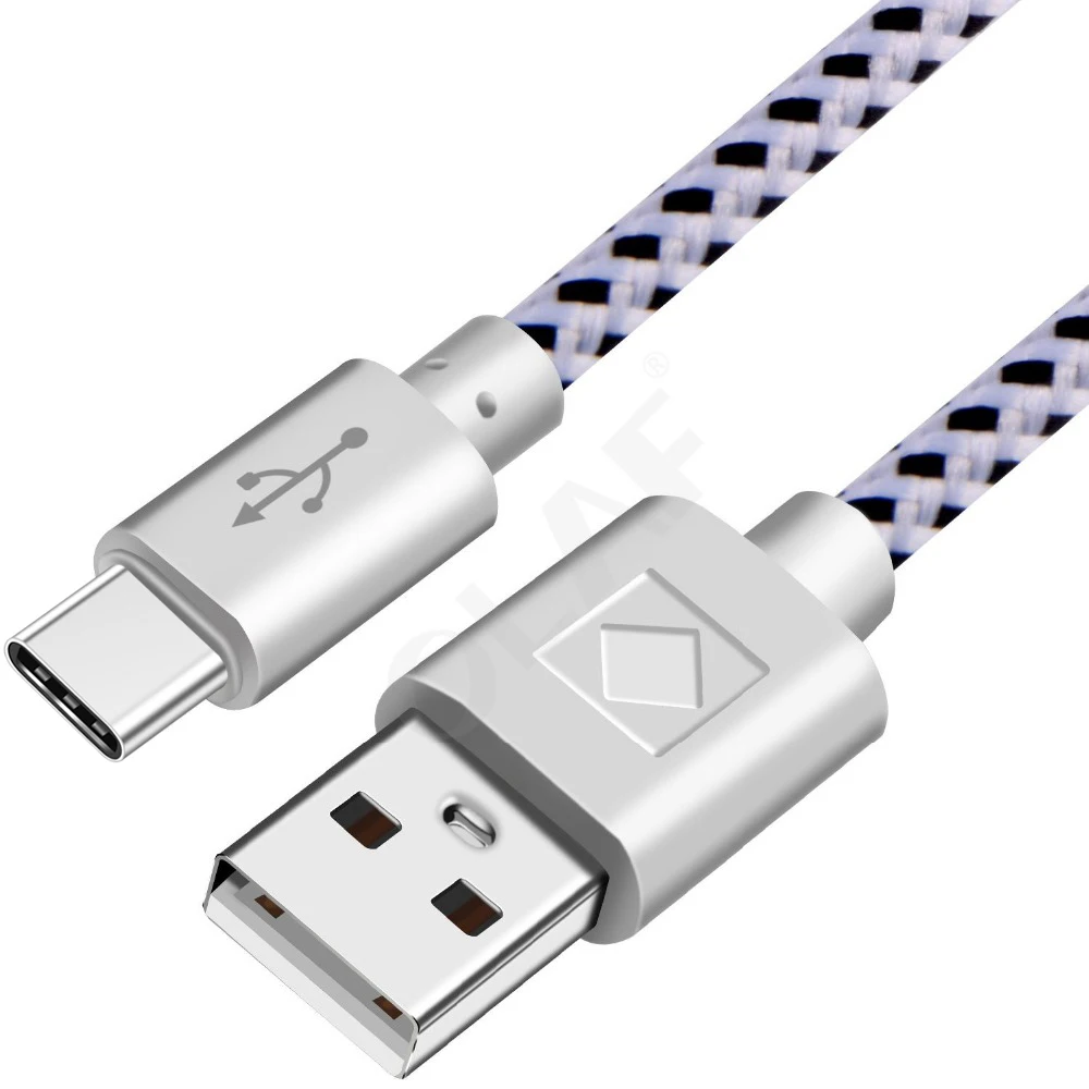 White Кабель с нейлоновой оплеткой usb type-C кабель для зарядки данных type-C для samsung S9 S10 Redmi Note 8 10 huawei USB C шнур зарядного устройства 1 м 2 м 3 м - Цвет: White