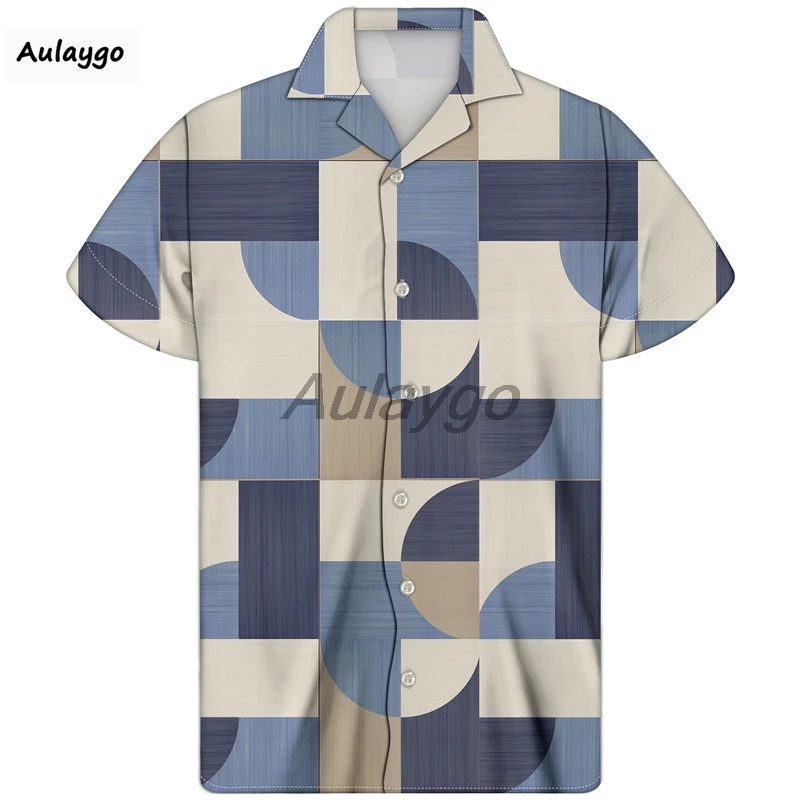 

Short Sleeve Shirt Geometric Patterns Men Cuban Turn Down Collar Shirt Hawaiian Clothing For Boys Big Tall Camisas Para Hombre