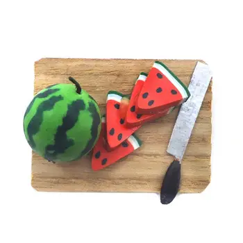 

1/12 Miniature Dollhouse Kitchen Chopping Board Watermelon Knife Model Decor F3ME