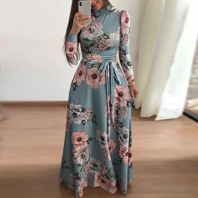 

Casual Dresses Ladies Sundress Evening Autumn Women's Spring Summer Bandage Floral Long Sleeve Long Maxi Beach