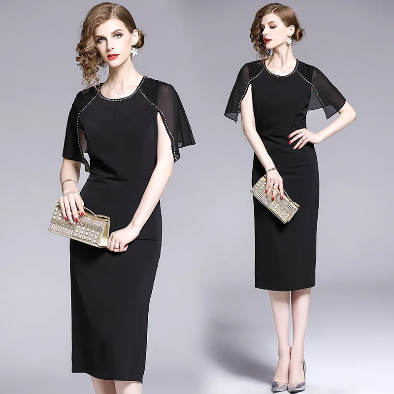 

WOMEN'S Dress Debutante Elegant Slimming Beads Mock Two-Piece Joint Cape Dress Women's